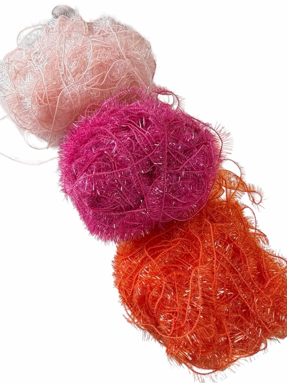 Lot of 3 Novelty Eyelash & Textured Yarn Acrylic Party Colors Fiesta Sparkly